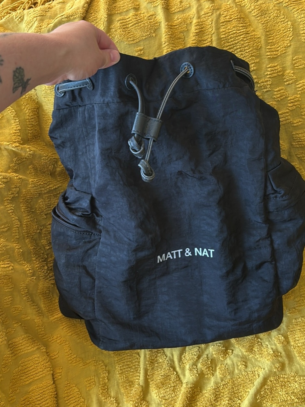Matt & Nat Black Drawstring diaper bag Backpack with Front Logo